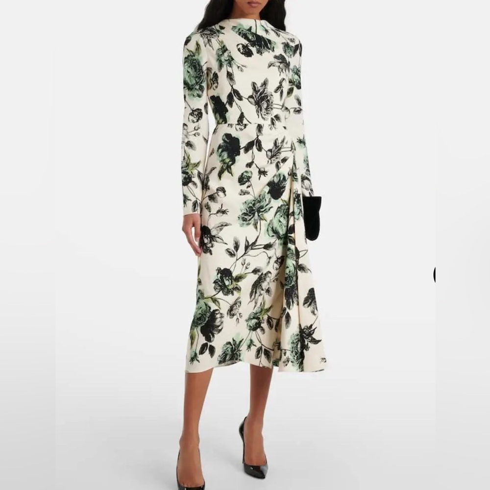 ERDEM Green and Black Sheath Dress with
NWT Bishop Sleeves